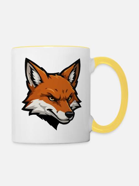 Fuchskopf Vektorillustration - Tasse zweifarbig - Weiß/Gelb
