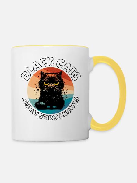 Lustige Schwarze Katze Sprüche - Tasse zweifarbig - Weiß/Gelb
