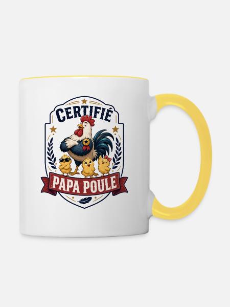 Zertifizierter Daddy Hen - Tasse zweifarbig - Weiß/Gelb