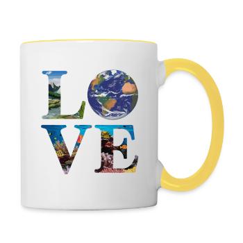 L’amour de la nature et de la terre avec des océans et des montagnes - Mug contrasté - blanc/jaune - Droite