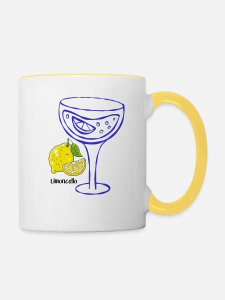 Zitronen-Cocktail Linienkunst - Limoncello - Tasse zweifarbig - Weiß/Gelb