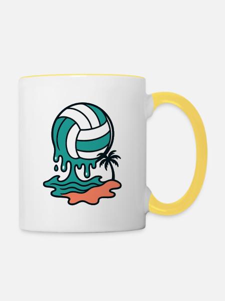 Tropfender Beachvolleyball - Tasse zweifarbig - Weiß/Gelb