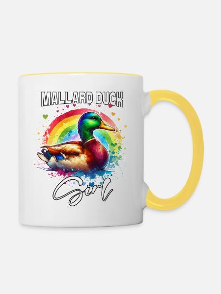 Mallard Duck Mädchen Stockente - Tasse zweifarbig - Weiß/Gelb