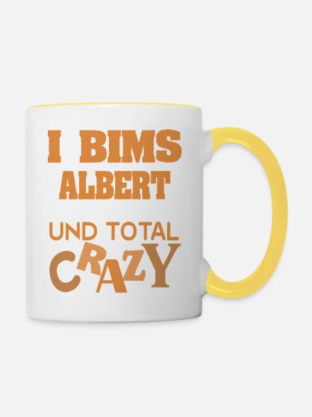 Albert als Crazy - Tasse zweifarbig - Weiß/Gelb