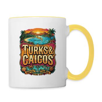 Enseigne rétro Turks & Caicos - Mug contrasté - blanc/jaune - Droite