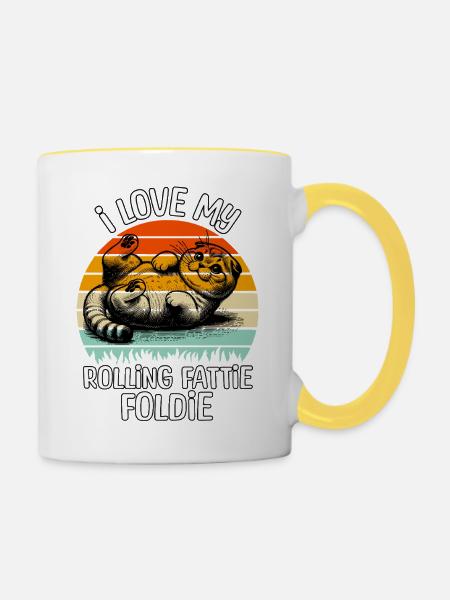 Lustige Faltohrkatze - Tasse zweifarbig - Weiß/Gelb