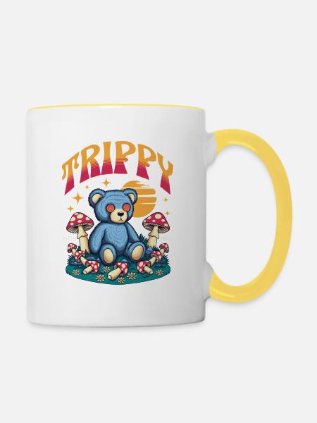 Trippy Teddy Pilzwald - Tasse zweifarbig - Weiß/Gelb
