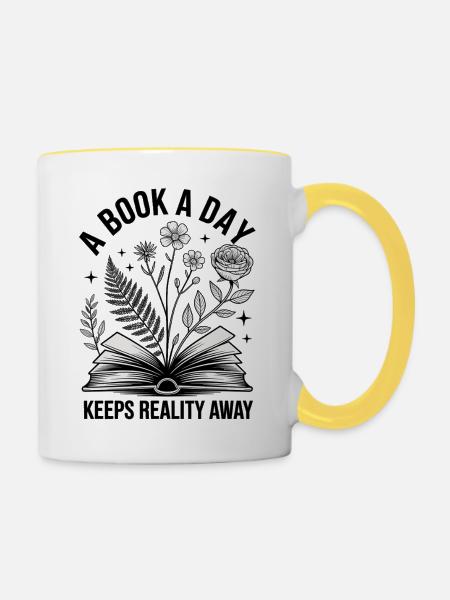 Geschenkidee für Buchliebhaber - Tasse zweifarbig - Weiß/Gelb