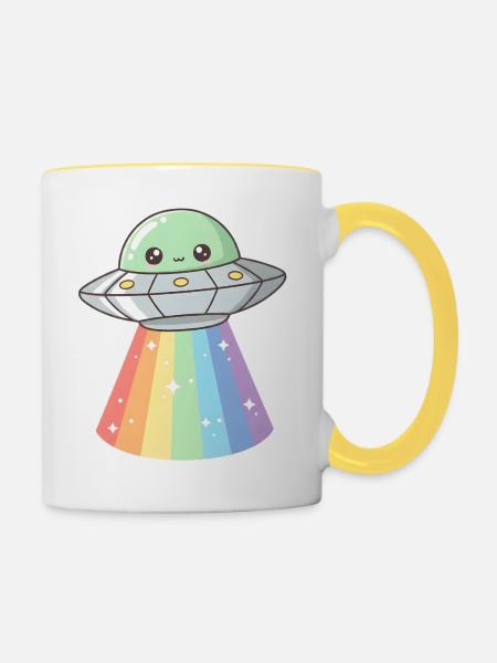 Ufo - Tasse zweifarbig - Weiß/Gelb