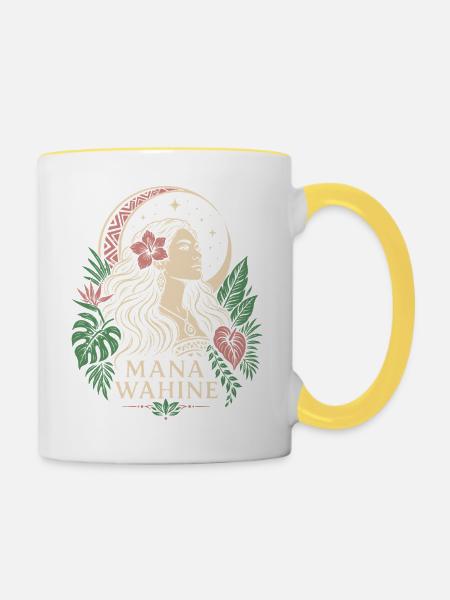 Mana-Wahine-Mond - Tasse zweifarbig - Weiß/Gelb