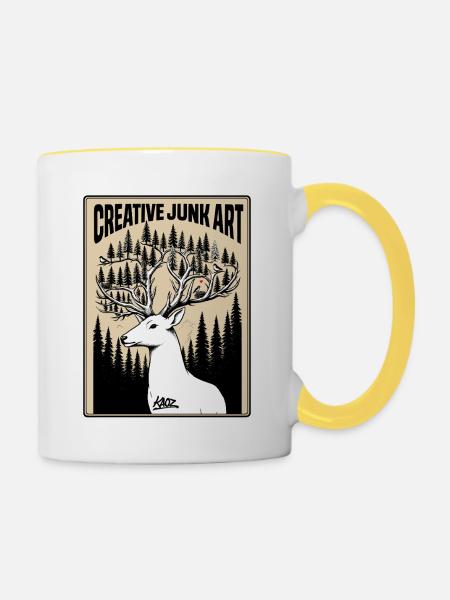 Geweihwald Kreative Schrottkunst - Tasse zweifarbig - Weiß/Gelb