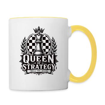 Queen of Strategy Schach Motiv - Tasse zweifarbig - Weiß/Gelb - Rechts