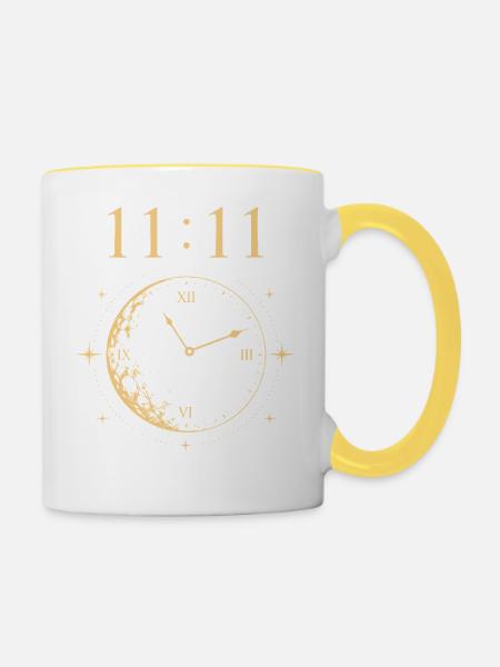 11:11 Monduhr - Tasse zweifarbig - Weiß/Gelb