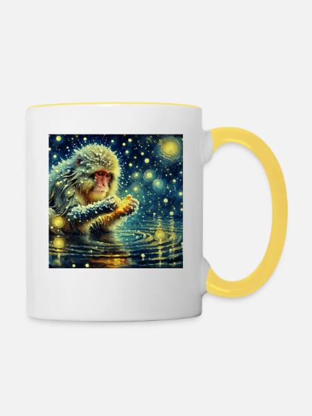 Schneeaffe Starry Night - Tasse zweifarbig - Weiß/Gelb