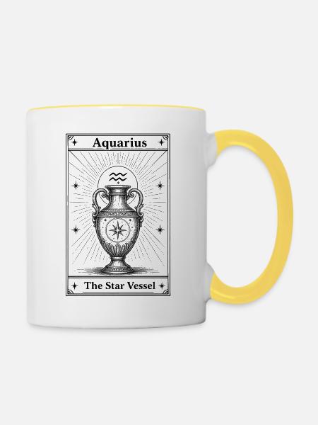 Wassermann | Tarotkarte Sternzeichen - Tasse zweifarbig - Weiß/Gelb