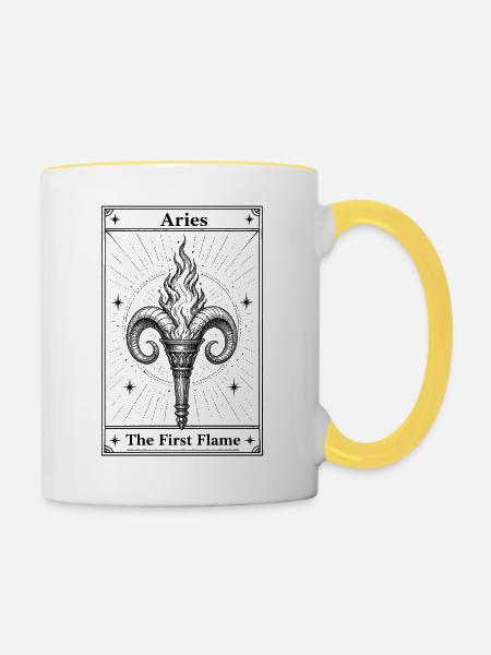 Widder | Tarotkarte Sternzeichen - Tasse zweifarbig - Weiß/Gelb