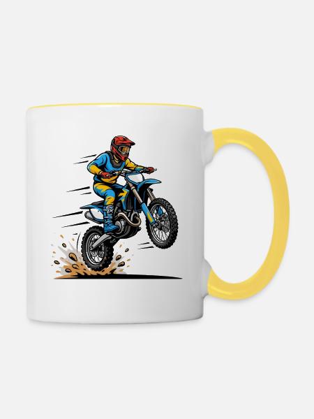 Motocross Sprung - Tasse zweifarbig - Weiß/Gelb