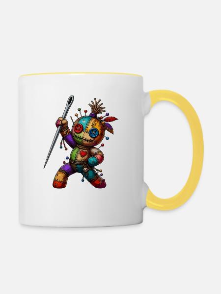 Patchwork Nadelpuppe - Tasse zweifarbig - Weiß/Gelb