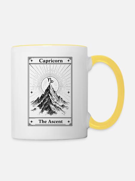 Steinbock | Tarotkarte Sternzeichen - Tasse zweifarbig - Weiß/Gelb