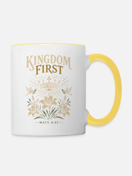 Königreich Zuerst - Tasse zweifarbig - Weiß/Gelb