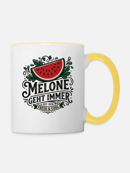 Melone Geht Immer Retro Logo - Tasse zweifarbig - Weiß/Gelb