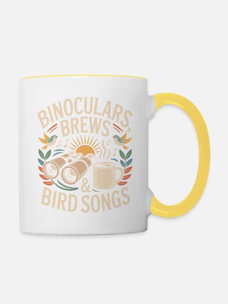 Binoculars Brews Bird Songs - Tasse zweifarbig - Weiß/Gelb