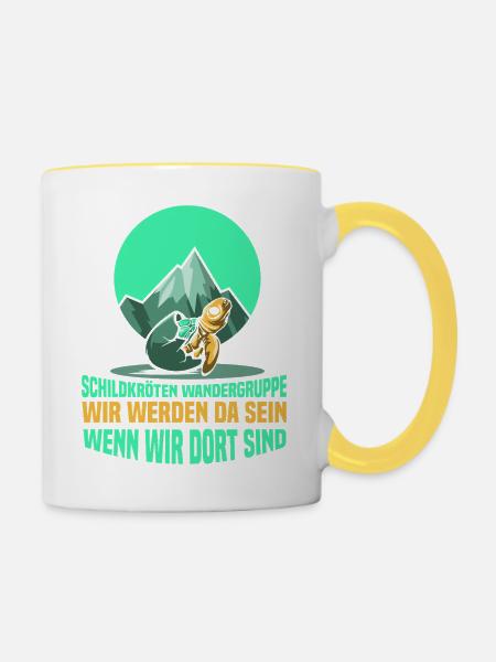 Schildkörten Wandergruppe Wander Bergsteiger - Tasse zweifarbig - Weiß/Gelb