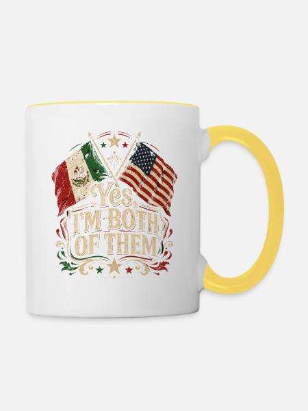 Ich bin beides Mexiko USA - Tasse zweifarbig - Weiß/Gelb
