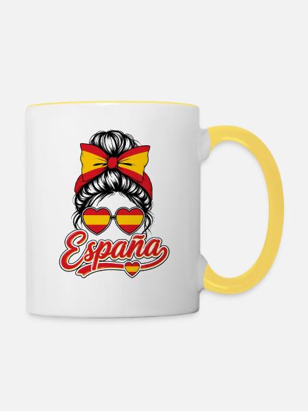 Fußball mit Spanien Flagge lustiger Ball - Tasse zweifarbig - Weiß/Gelb