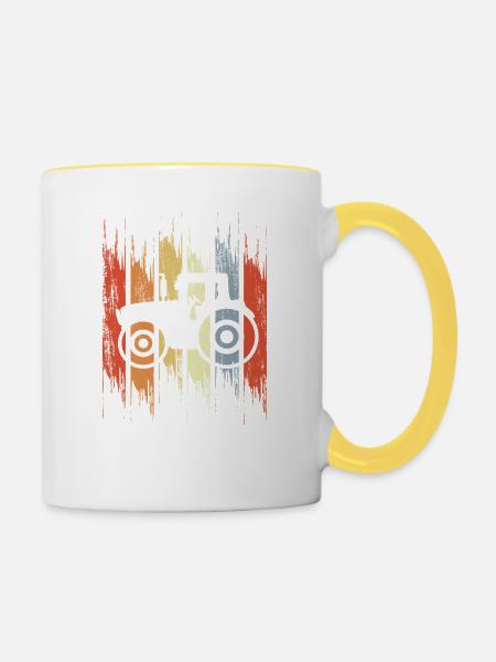 Traktor Retro - Tasse zweifarbig - Weiß/Gelb