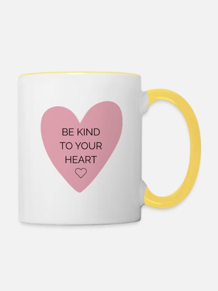 Be Kind Heart | Selfcare Design - Tasse zweifarbig - Weiß/Gelb