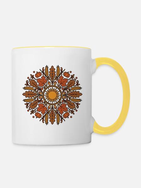Mabon Pagan Feierrad des Jahres - Tasse zweifarbig - Weiß/Gelb