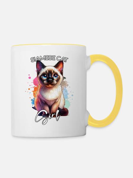 Siamese Cat Mädchen Siamkatze - Tasse zweifarbig - Weiß/Gelb