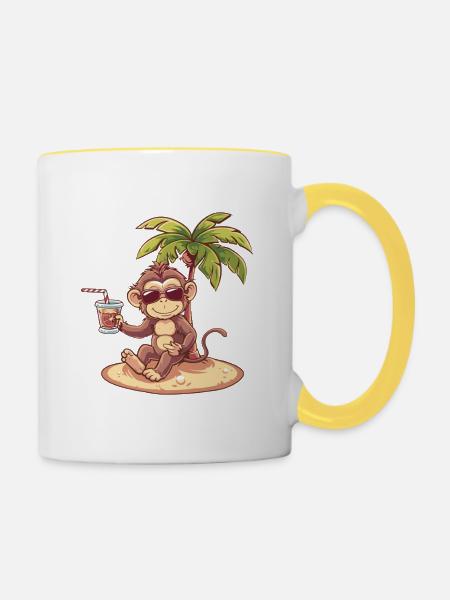 Affe Sommer Palme - Tasse zweifarbig - Weiß/Gelb
