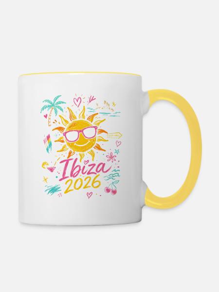 Ibiza Sonne 2026 Strandstil - Tasse zweifarbig - Weiß/Gelb