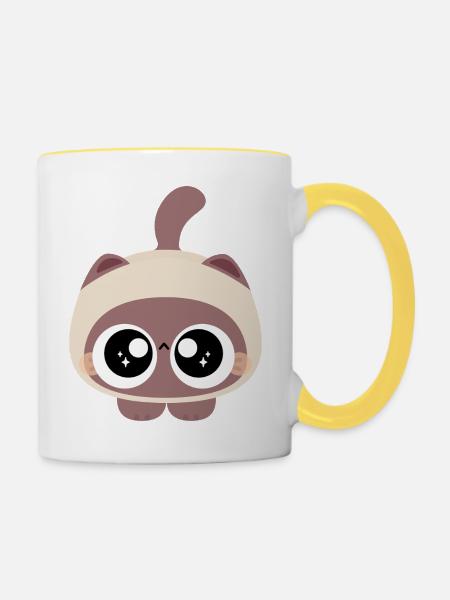 Chibi-Katze mit funkelnden Augen - Tasse zweifarbig - Weiß/Gelb