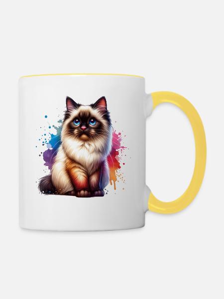 Birma Katze Geschenk - Tasse zweifarbig - Weiß/Gelb