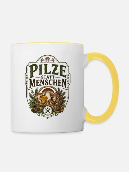 Pilze Statt Menschen Shirt - Tasse zweifarbig - Weiß/Gelb