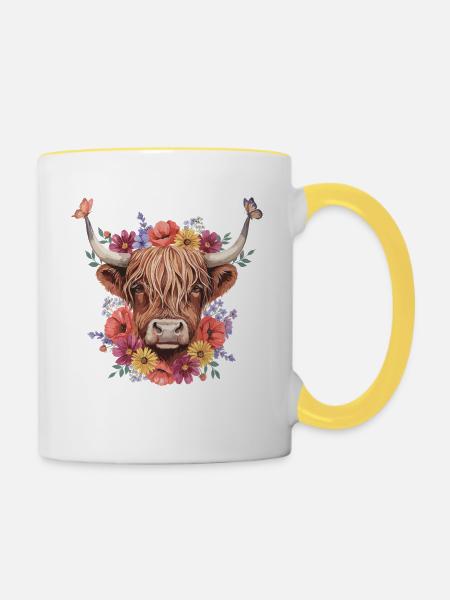 Blumenkrone Kuh - Tasse zweifarbig - Weiß/Gelb