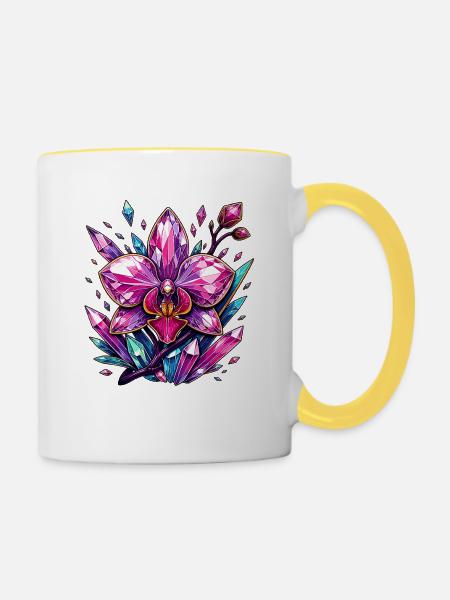 Kristallorchidee Pink - Tasse zweifarbig - Weiß/Gelb