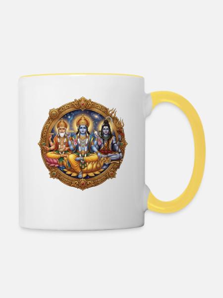 Trimurti Hindu Götter - Tasse zweifarbig - Weiß/Gelb