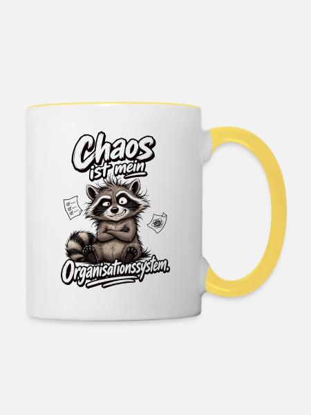 Chaos Organisationssystem Waschbär Shirt - Tasse zweifarbig - Weiß/Gelb