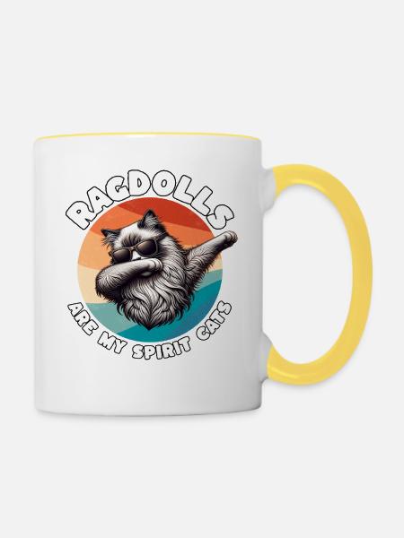 Lustige Ragdoll Katze Sprüche - Tasse zweifarbig - Weiß/Gelb