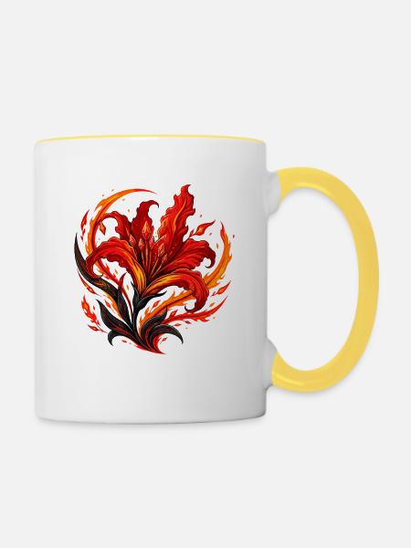 Flammenblüte – Feurige Blütenkunst - Tasse zweifarbig - Weiß/Gelb
