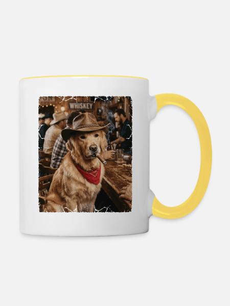 Cowboy Dog Zigarrenbar Golden Retriever - Tasse zweifarbig - Weiß/Gelb