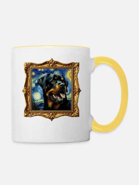 Rottweiler Starry Night - Tasse zweifarbig - Weiß/Gelb