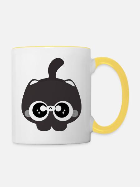 Mitternachtskawaii-Katze mit Brille - Tasse zweifarbig - Weiß/Gelb