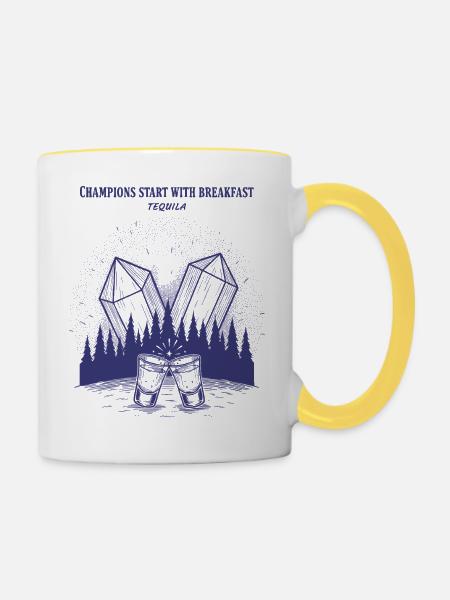 Frühstücks-Champions starten mit Tequila - Tasse zweifarbig - Weiß/Gelb