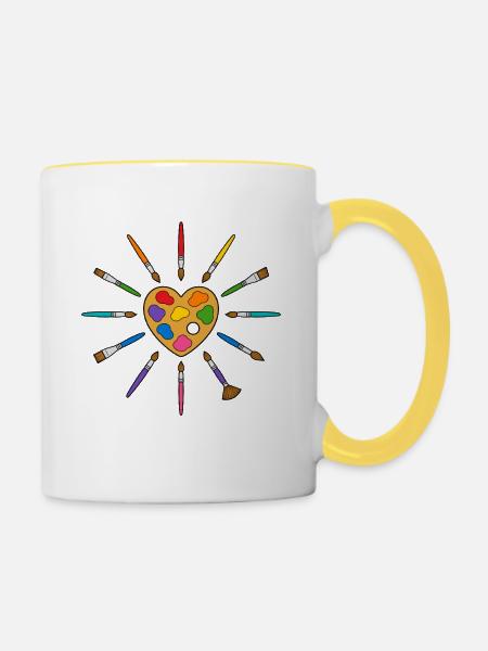 Cooler Pinsel-Herzform-Kunstlehrer Maler - Tasse zweifarbig - Weiß/Gelb