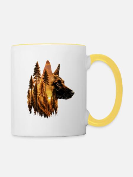 Belgische Malinois-Wald-Schäferkunst - Tasse zweifarbig - Weiß/Gelb
